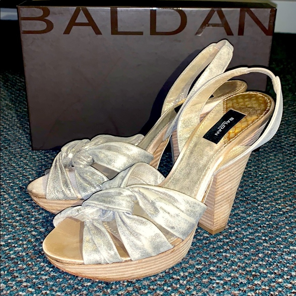 BALDAN Gold Knot Platform Wood Heels 37